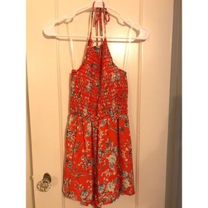 Red floral romper